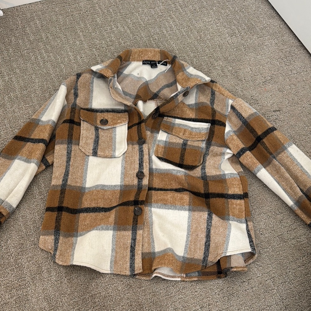 Plaid Button-Up Shirt in Brown and Cream